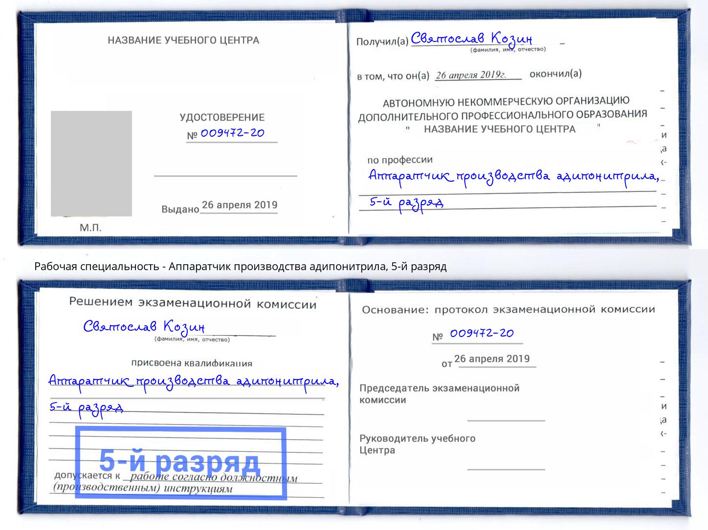 корочка 5-й разряд Аппаратчик производства адипонитрила Севастополь