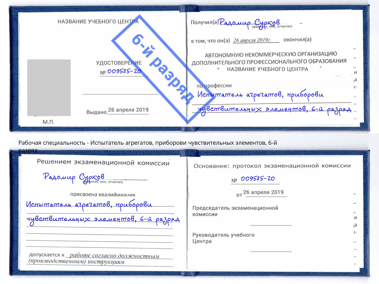 корочка 6-й разряд Испытатель агрегатов, приборови чувствительных элементов Севастополь