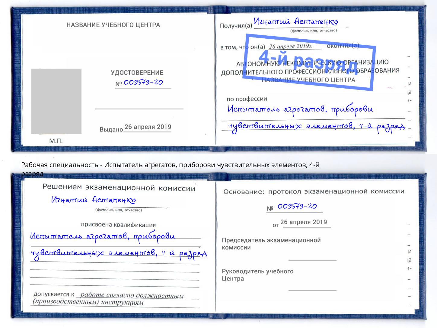 корочка 4-й разряд Испытатель агрегатов, приборови чувствительных элементов Севастополь