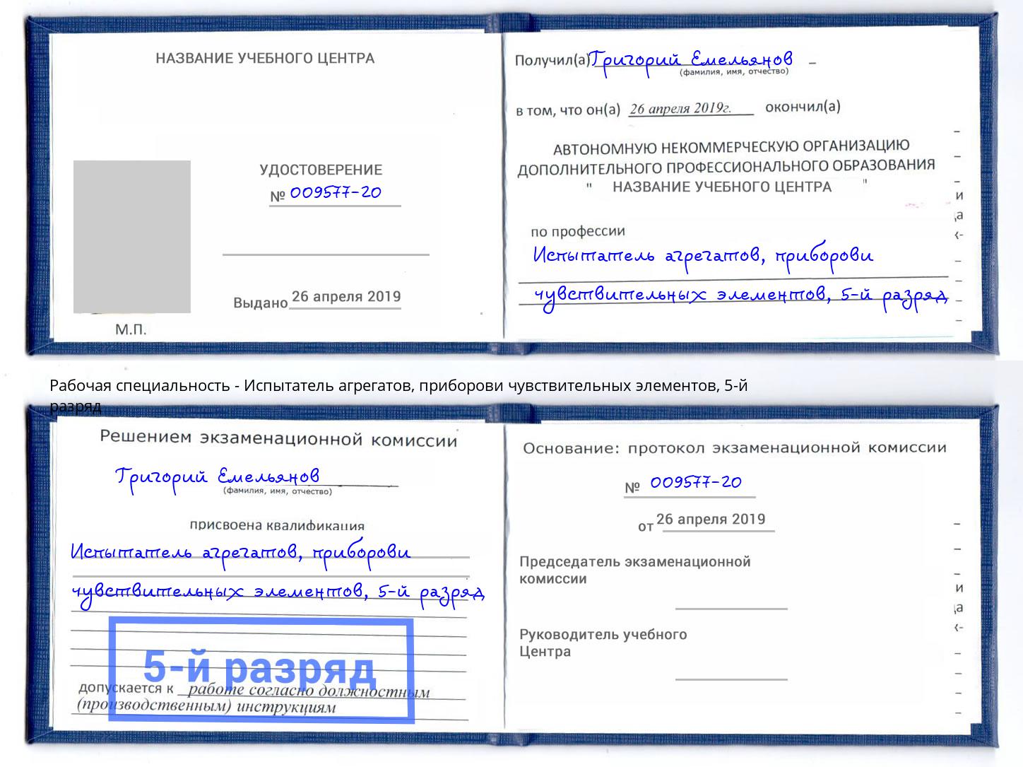 корочка 5-й разряд Испытатель агрегатов, приборови чувствительных элементов Севастополь
