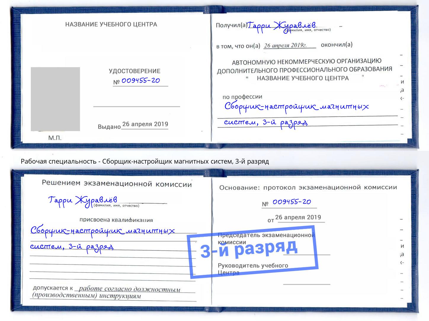 корочка 3-й разряд Сборщик-настройщик магнитных систем Севастополь
