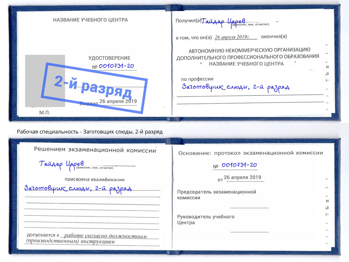 корочка 2-й разряд Заготовщик слюды Севастополь