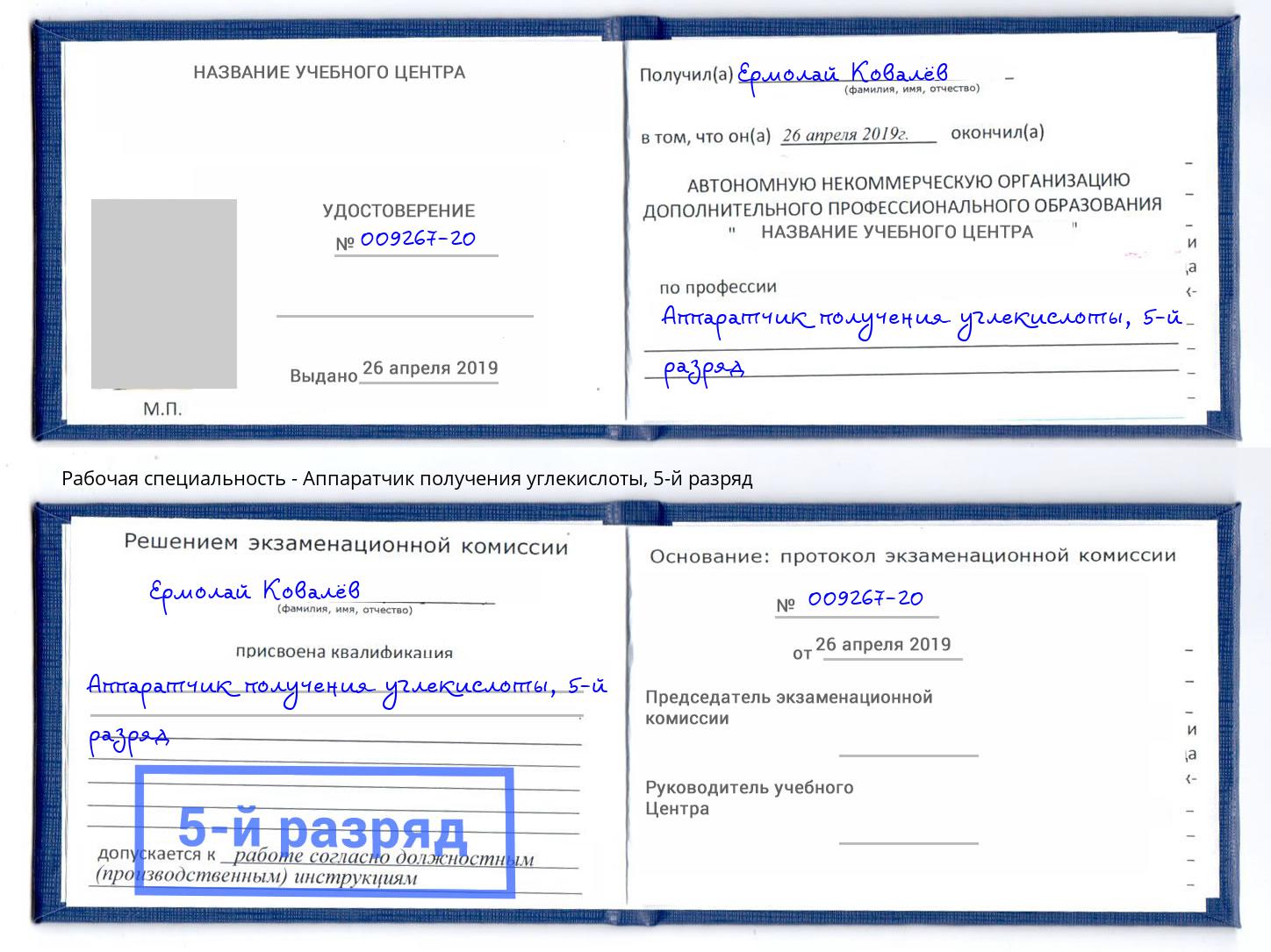 корочка 5-й разряд Аппаратчик получения углекислоты Севастополь