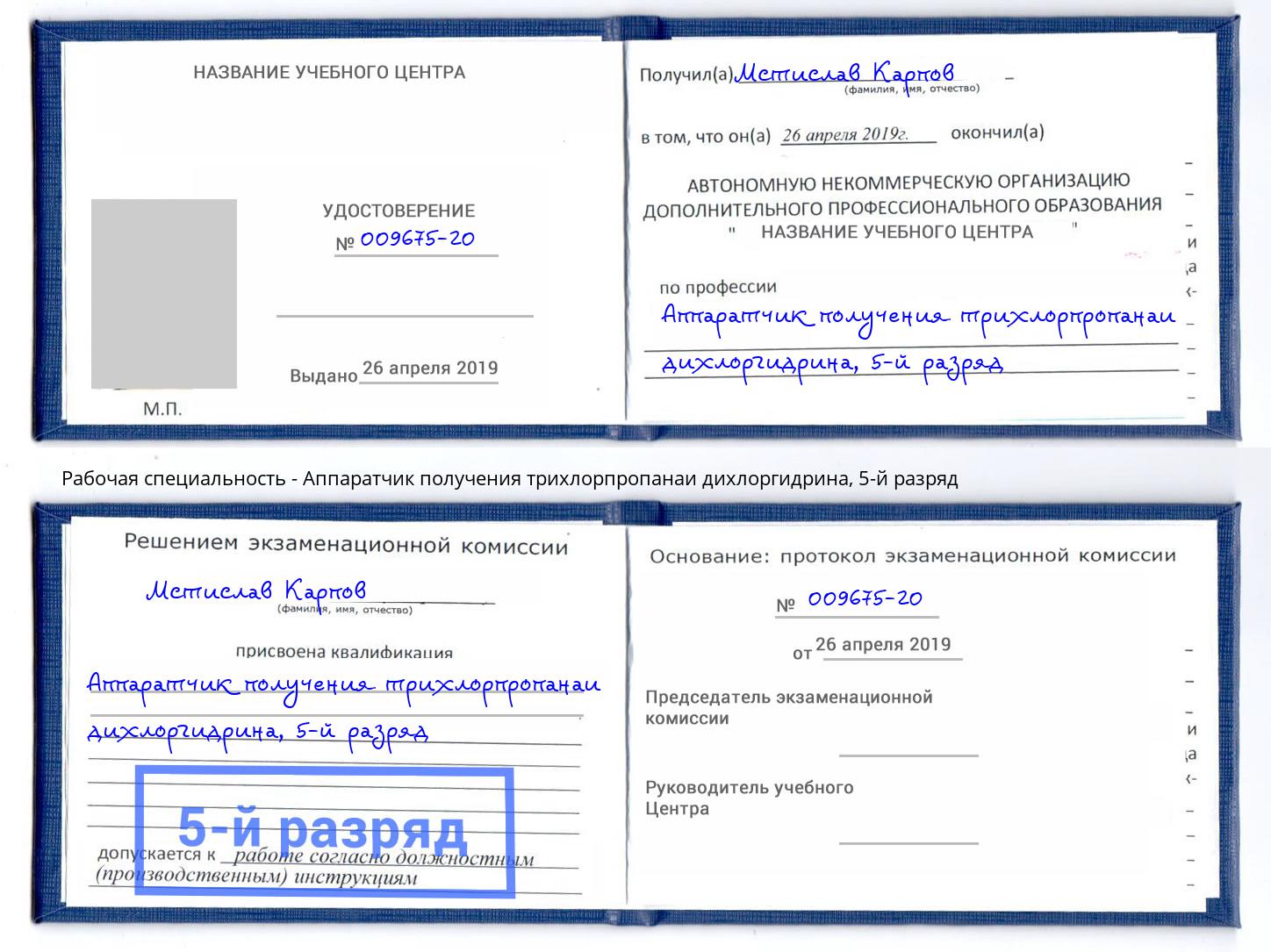 корочка 5-й разряд Аппаратчик получения трихлорпропанаи дихлоргидрина Севастополь