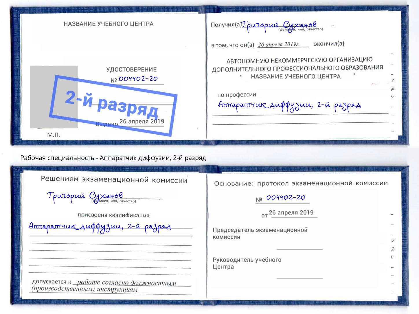 корочка 2-й разряд Аппаратчик диффузии Севастополь