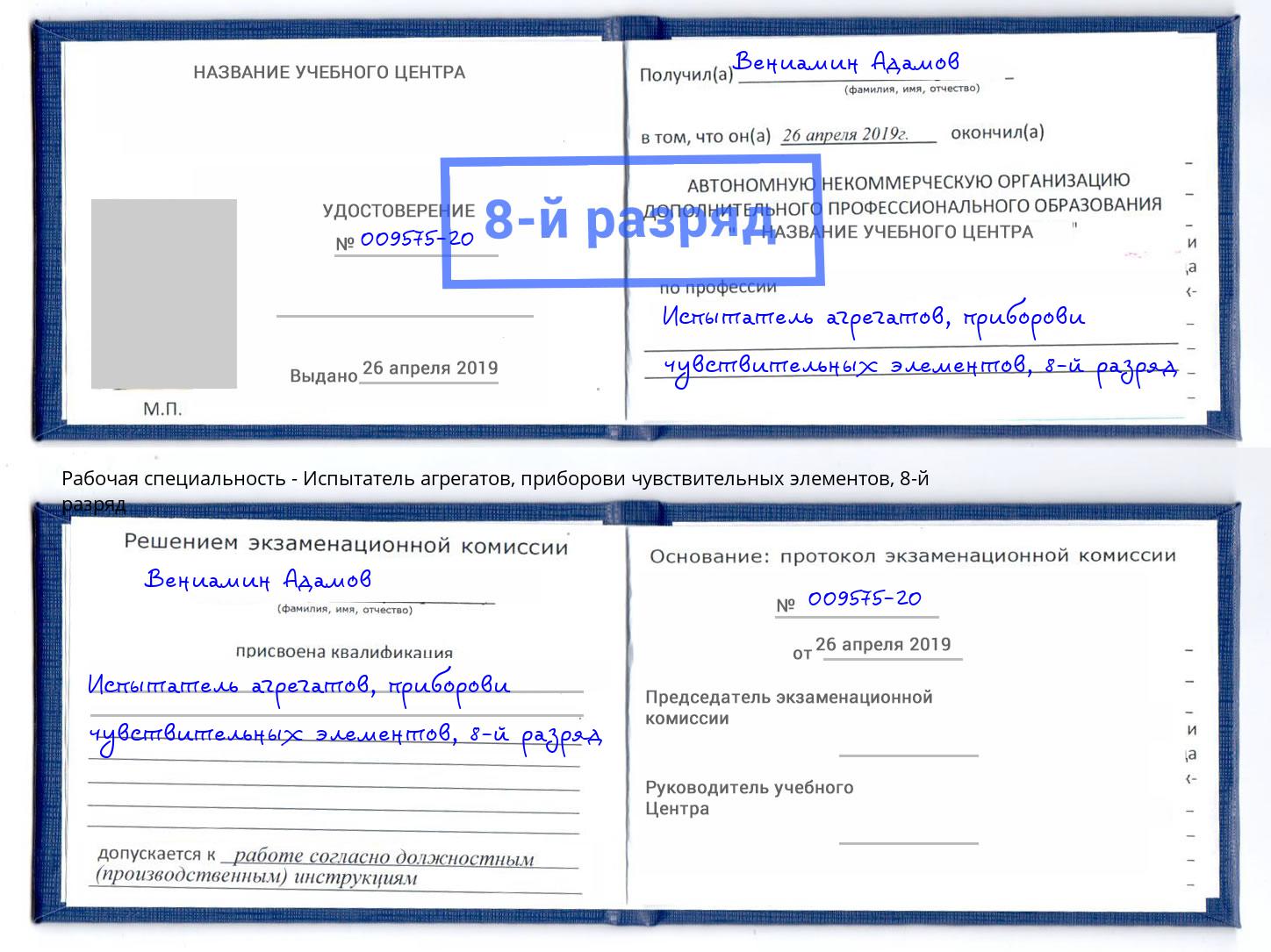 корочка 8-й разряд Испытатель агрегатов, приборови чувствительных элементов Севастополь