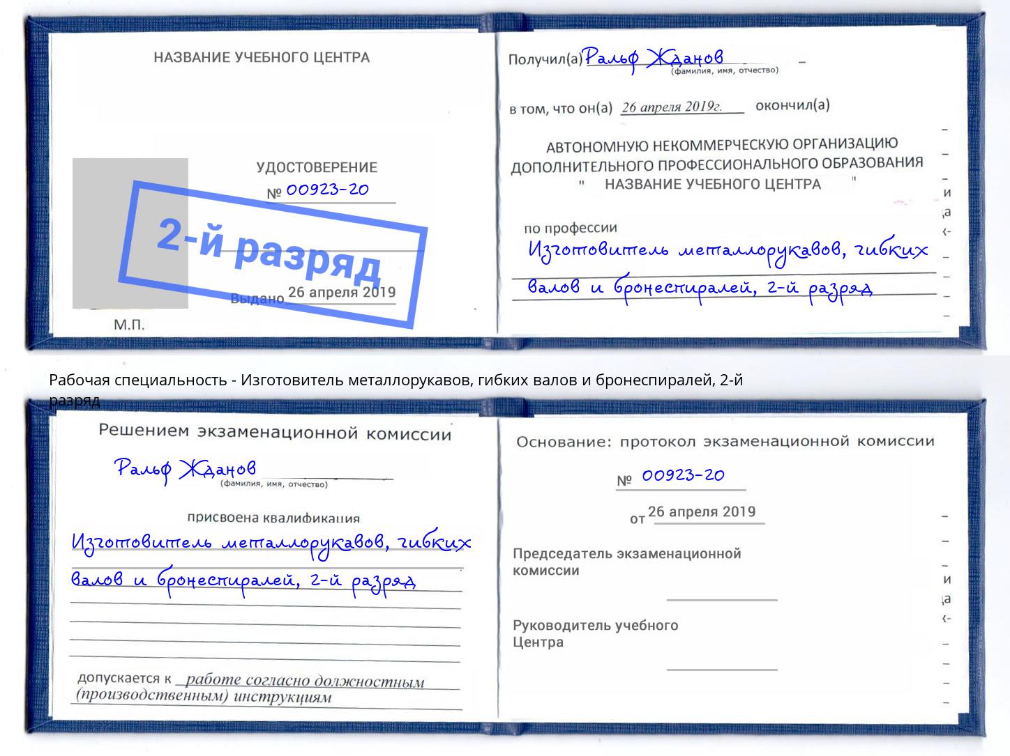 корочка 2-й разряд Изготовитель металлорукавов, гибких валов и бронеспиралей Севастополь